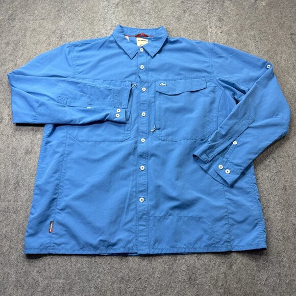Simms Shirt Men XL Blue Performance Fishing Nylon Long Sleeve Vented Roll Tab 12 - Picture 2 of 14